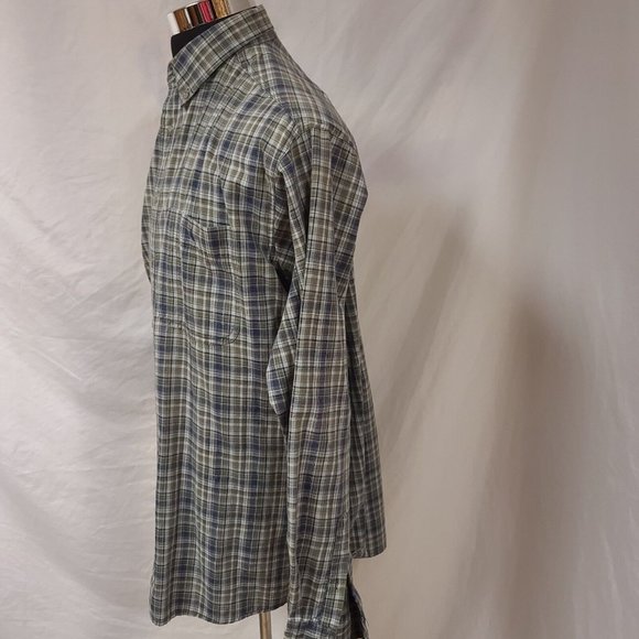 Wrangler Rugged Wear Mens XL Brown Stripe Plaid Long Sleeve Button Up Shirt - Picture 5 of 11